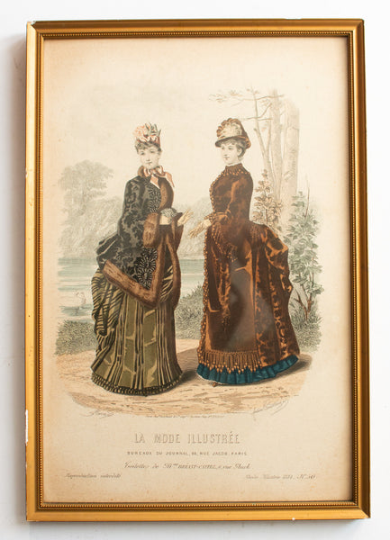 Antique Fashion Print in Gilt Frame 'La Mode Illustree'