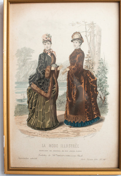 Antique Fashion Print in Gilt Frame 'La Mode Illustree'