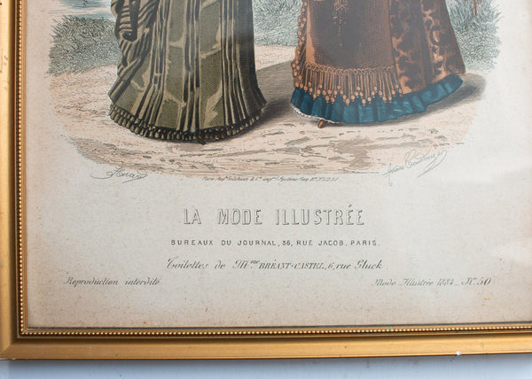 Antique Fashion Print in Gilt Frame 'La Mode Illustree'