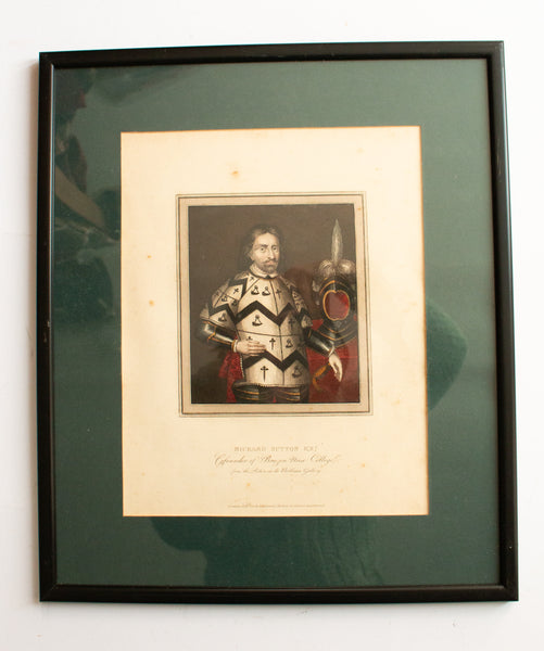 Antique Engraving 'Richard Sutton, Knight from the Picture on the Bodleian Library'