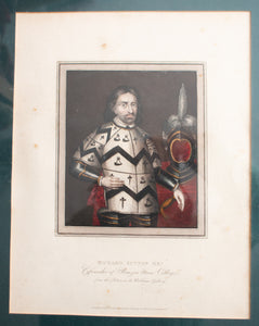 Antique Engraving 'Richard Sutton, Knight from the Picture on the Bodleian Library'