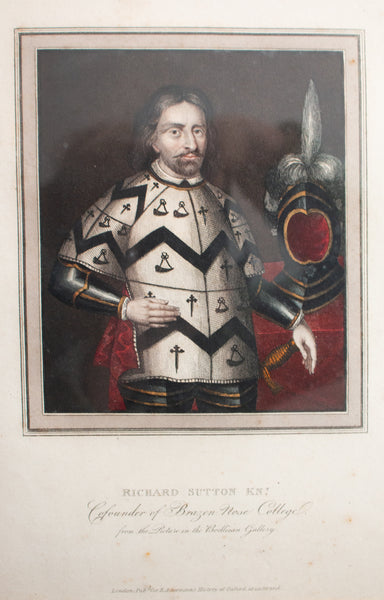 Antique Engraving 'Richard Sutton, Knight from the Picture on the Bodleian Library'