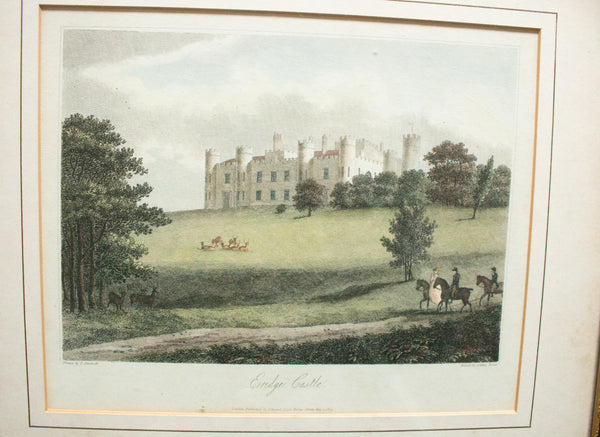 Antique Framed and Glazed Hand Coloured Engraving 'Eridge Castle' c.1809