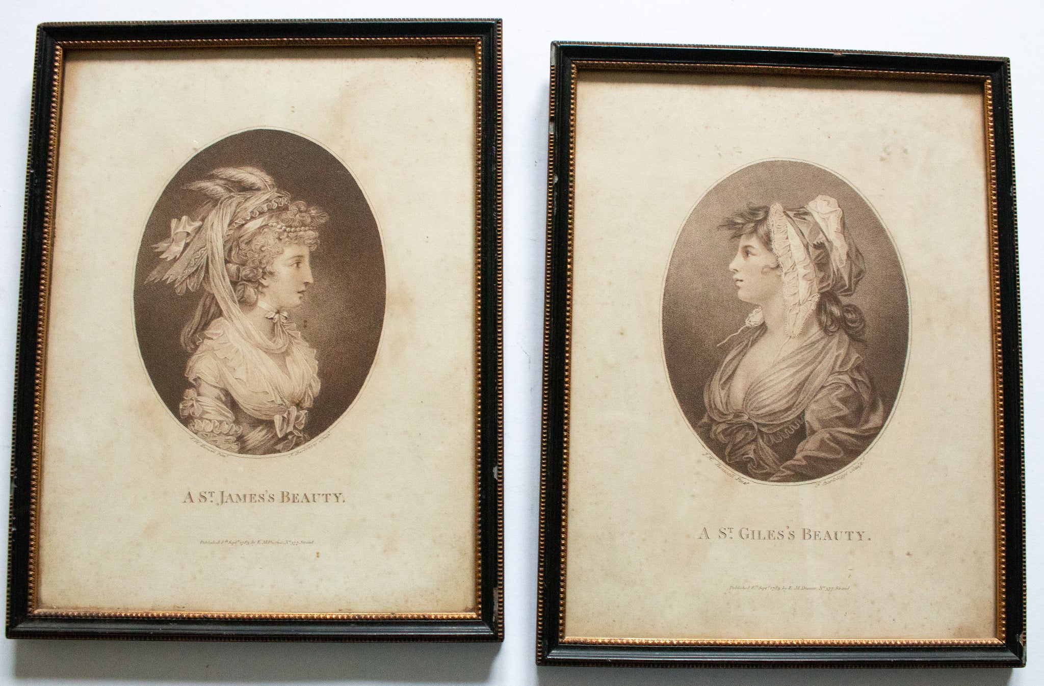 Antique Prints in Original Hogarth Frames 'A St. Giles's Beauty' and 'A St. James's Beauty' (2)