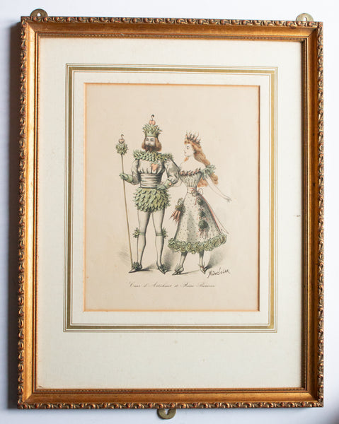 Antique Hand Coloured Etching in Gilt Frame 'Coeur d artichaut et Reine Primeur'