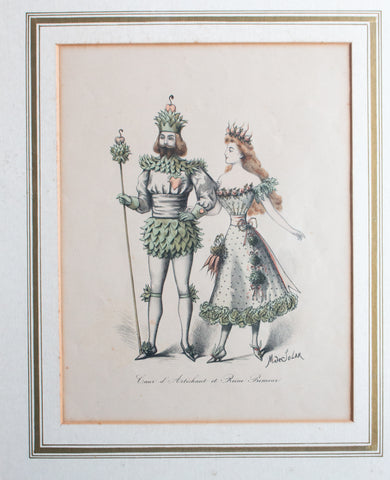 Antique Hand Coloured Etching in Gilt Frame 'Coeur d artichaut et Reine Primeur'