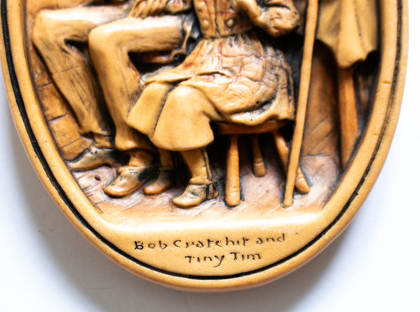 Osborne Ivorex Charles Dickens Wall Plaque 'Bob Cratchit and Tiny Tim'