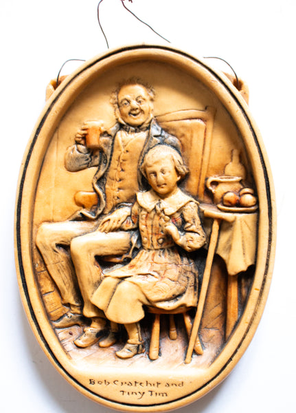 Osborne Ivorex Charles Dickens Wall Plaque 'Bob Cratchit and Tiny Tim'