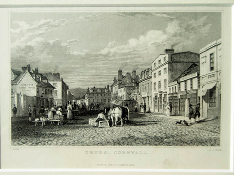 Antique Engraving on Paper 'Truro, Cornwall', 1830