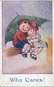 Vintage 'LMM' Illustration Postcard 'Who cares!'