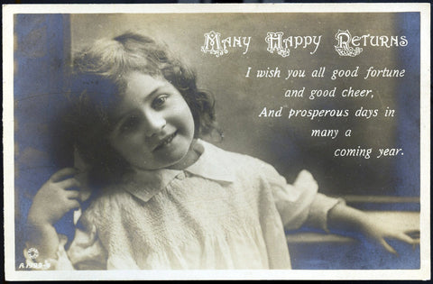 Vintage Real Photograph Rotary Photo Birthday Greetings Postcard 'Many Happy Returns'