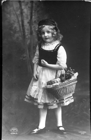 Real Photograph Postcard Little Girl with Hamper Basket of Food