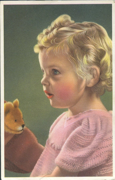 Vintage Postcard Little Girl and Cuddly Toy