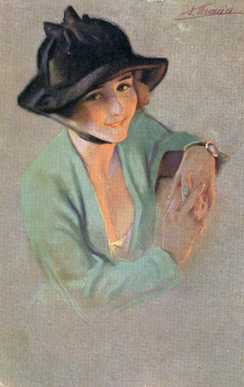 Art Deco Artist Signed Suzanne Meunier Colour Sweetheart Postcard