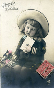 Vintage French Christmas New Year Greetings Real Photograph Postcard Little Girl 'Bonne Annee'