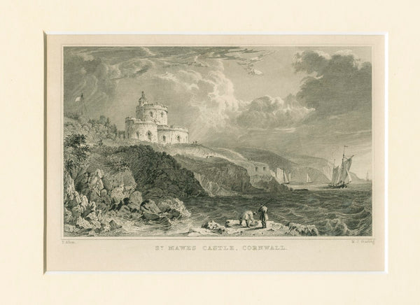 Antique Engraving on Paper 'St. Mawes Castle, Cornwall, 1831