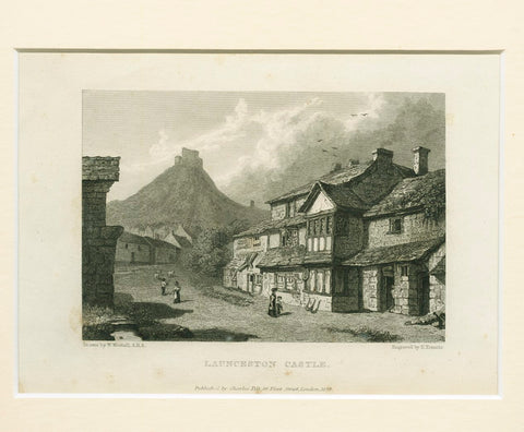 Antique Engraving on Paper 'Launceston Castle, Cornwall'