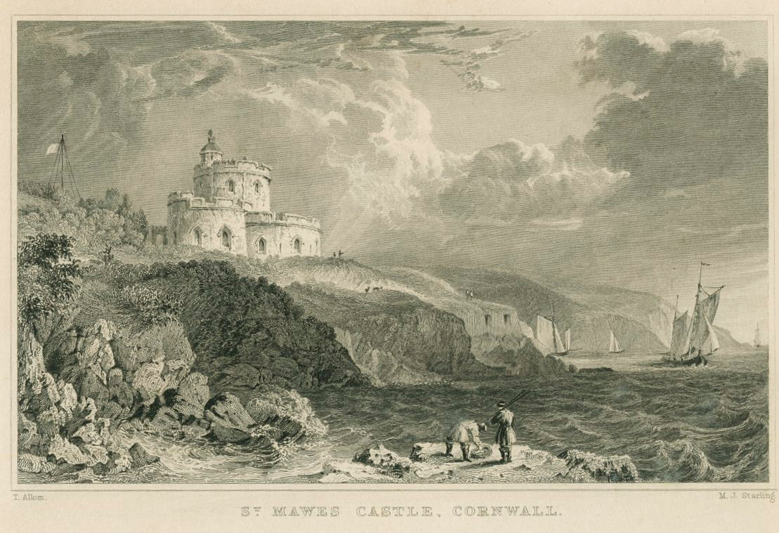 Antique Engraving on Paper 'St. Mawes Castle, Cornwall, 1831