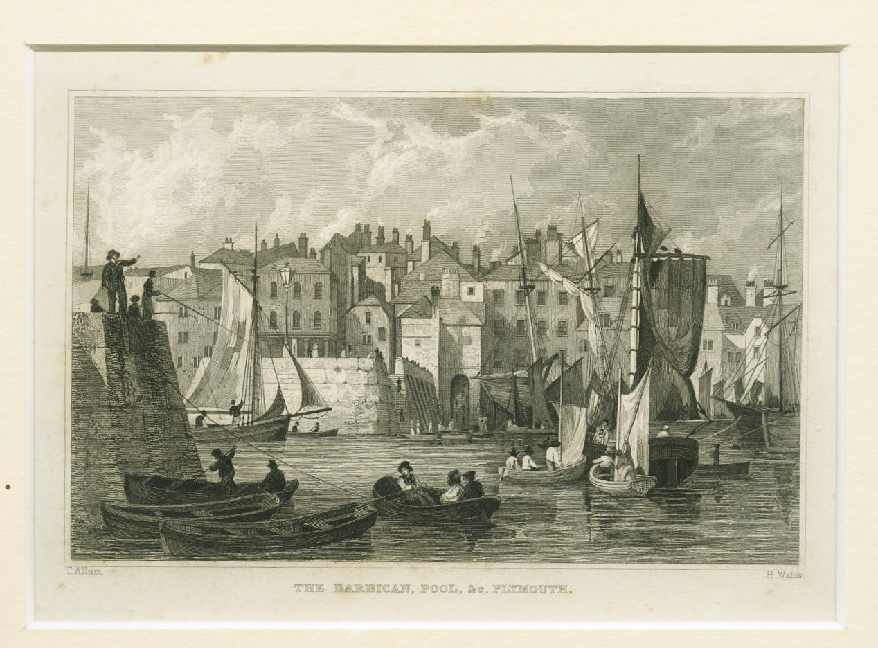 Antique Engraving on Paper 'The Barbican, Pool, &c. Plymouth'