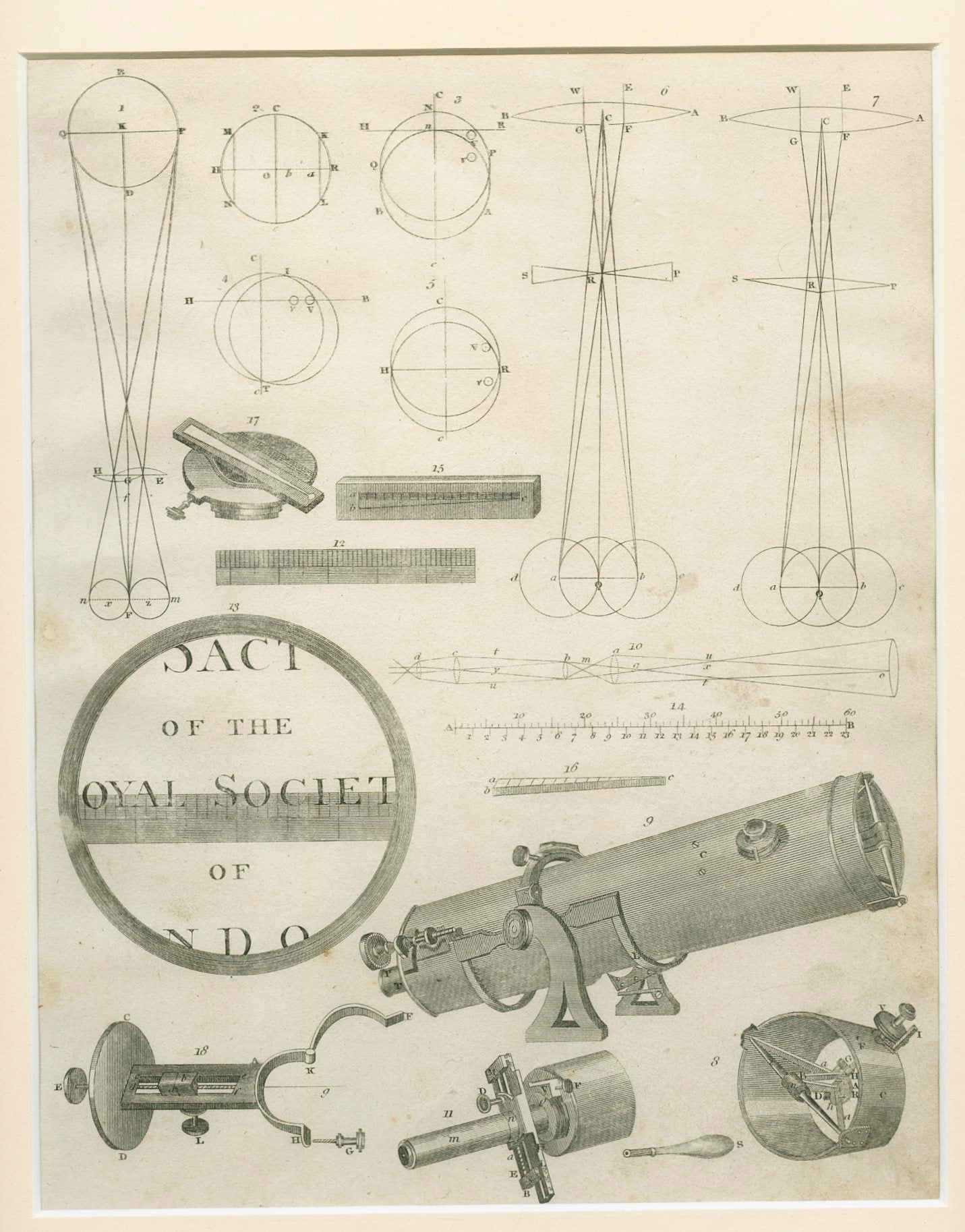 Antique Engraving Optics and Telescope, c. 1843