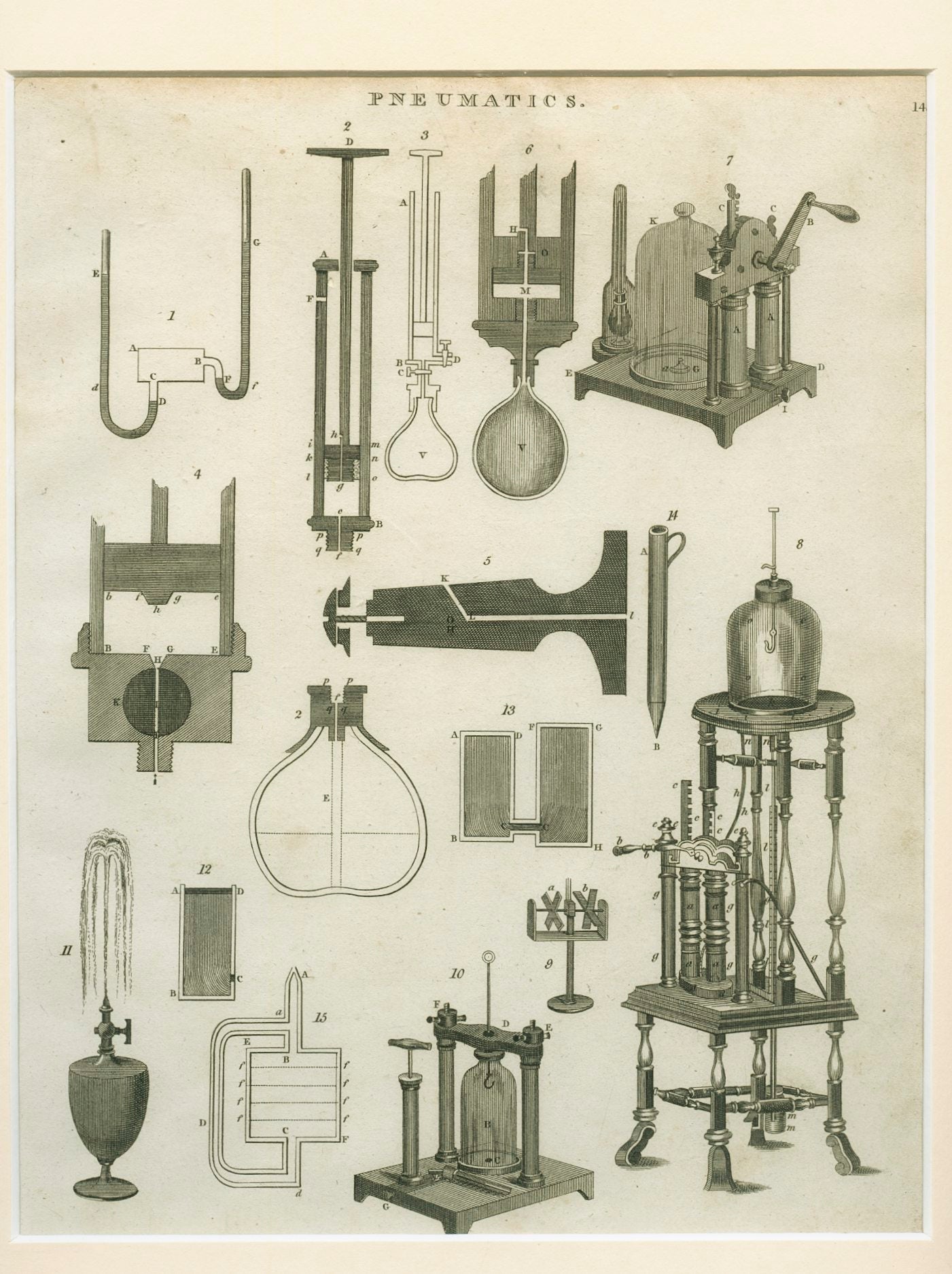 Antique Engraving 'Pneumatics' 1843