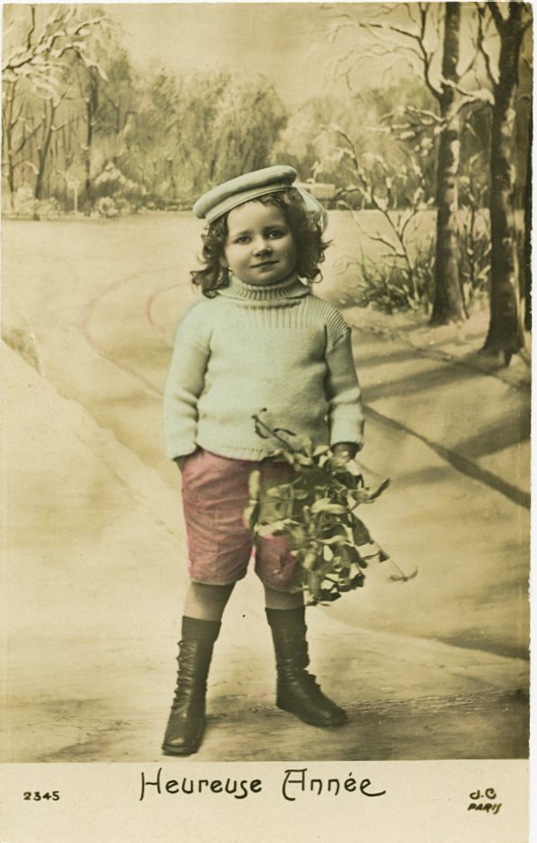 Vintage French Christmas New Year Greetings Real Photograph Postcard Little Boy 'Heureuse Annee