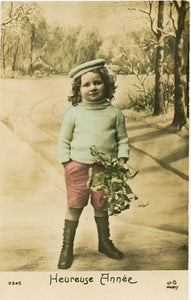 Vintage French Christmas New Year Greetings Real Photograph Postcard Little Boy 'Heureuse Annee