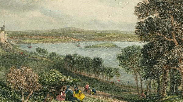 Antique Hand Coloured Engraving on Paper 'Plymouth' c.1840