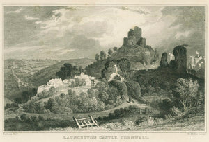 Antique Engraving on Paper 'Launceston Castle, Cornwall' c.1830