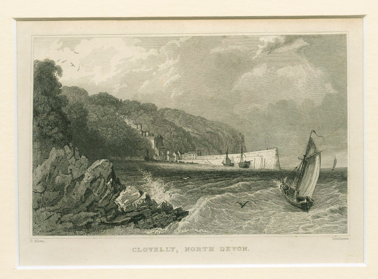 Antique Engraving 'Clovelly, North Devon', c. 1932,