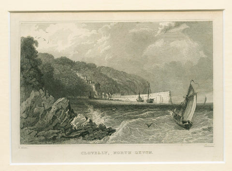 Antique Engraving 'Clovelly, North Devon', c. 1932,