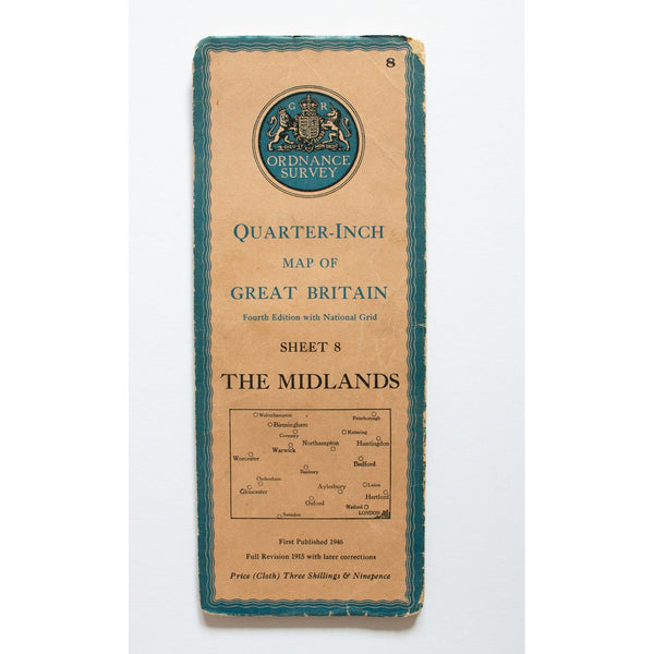 Ordnance Survey 1946 Quarter-Inch Map of Great Britain Sheet 8 The Midlands