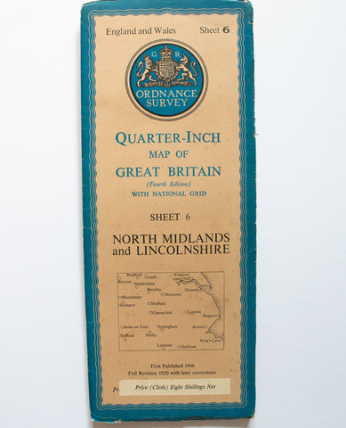 Ordnance Survey 1946 Quarter-Inch Map of Great Britain Sheet 6 North Midlands and Lincolnshire