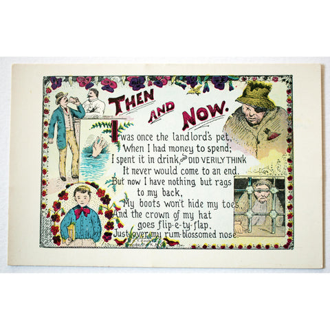 J.O. Hulbert Temperance Postcard 'Then and Now'