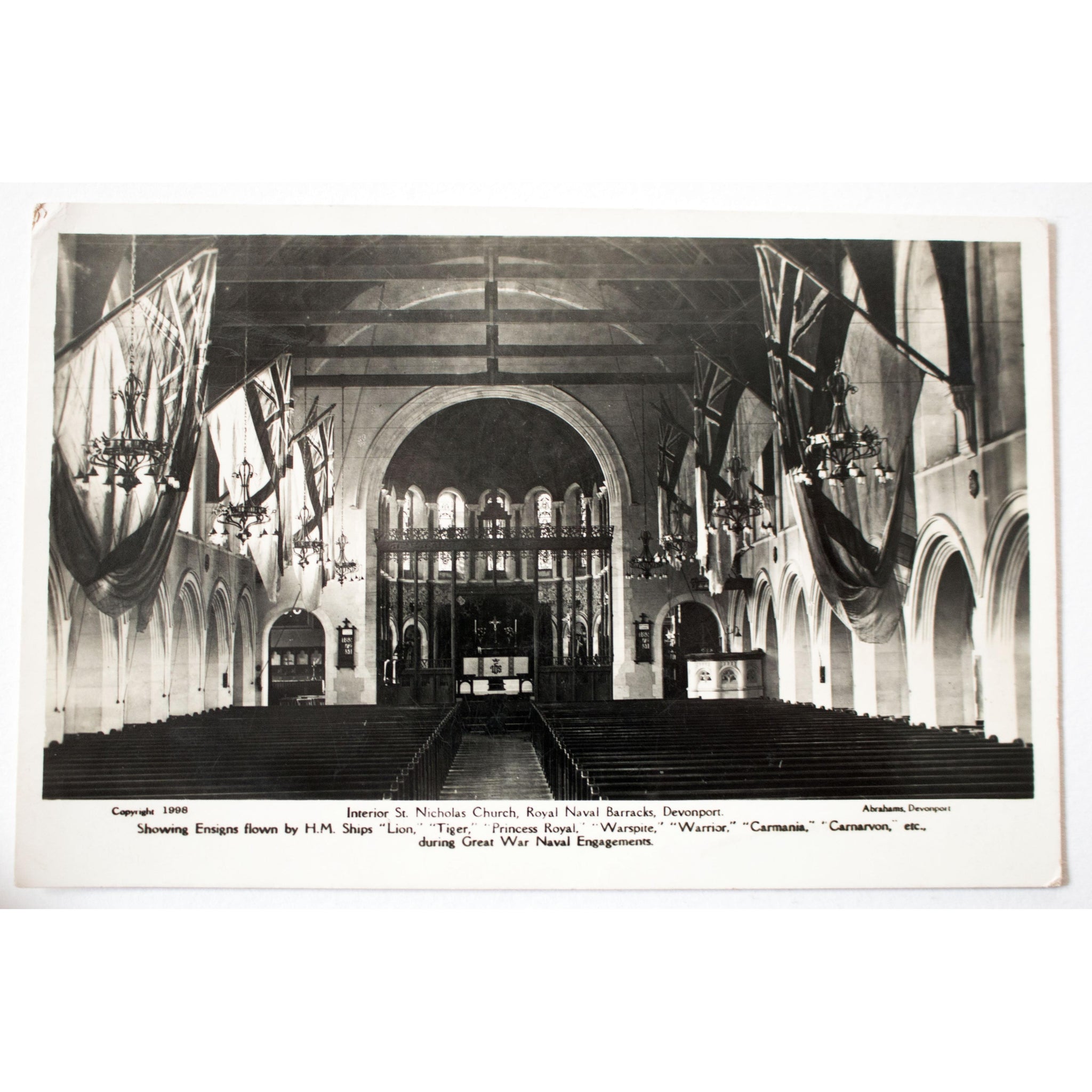 Real Photograph Postcard 'Interior St. Nichols Church, Royal Navy Barracks, Devonport'