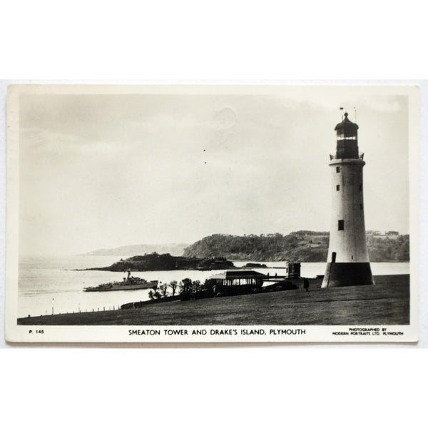 Real Photograph Black and White Postcard 'Smeaton Tower and Drake's Island, Plymouth'