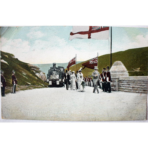 'The 'Spa' Series' Postcard 'The King and Queen inspecting Craig Goch Dam'