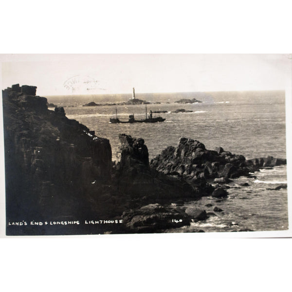 Real Photograph Postcard 'Land's End & Longships Lighthouse'