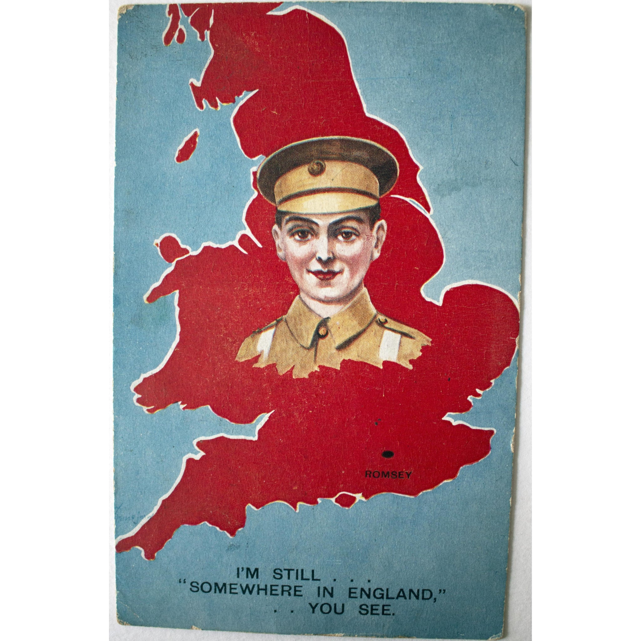 E. Mack WW1 Postcard 'I'm still...somewhere in England, you see.'