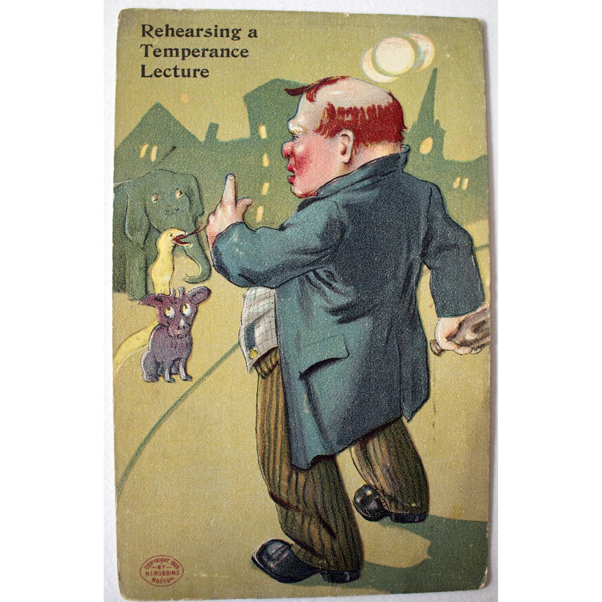 H. I. Robbins Postcard 'Rehearsing a Temperance Lecture'