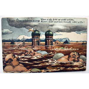 Heliocolorkarte von Ottmar Zieher Postcard 'Bier-Uberschwemmung'