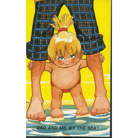 Bamforth 'Beach Kiddy' Series Vintage Postcard 'Dad and me, by the sea!', Seaside Postcard, Comic Retro Postcard, Father and Daughter