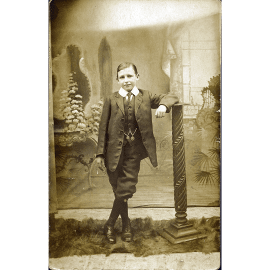 Real Photograph Edwardian Postcard of Little Boy in Best Suit, Antique Photography, Sepia Photo Children