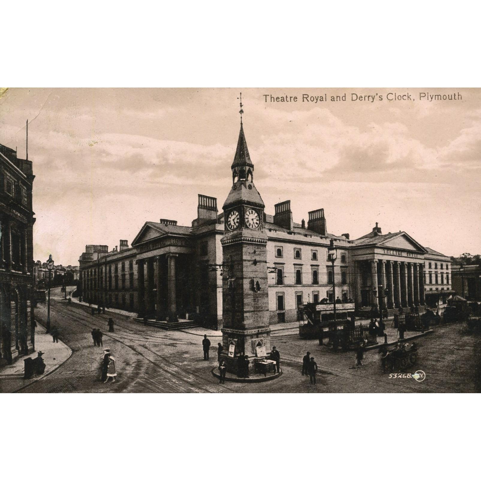 Valentine's Series Postcard 'Theatre Royal and Derry's Clock, Plymouth'