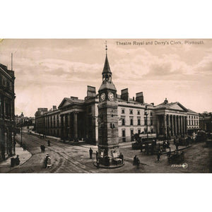 Valentine's Series Postcard 'Theatre Royal and Derry's Clock, Plymouth'