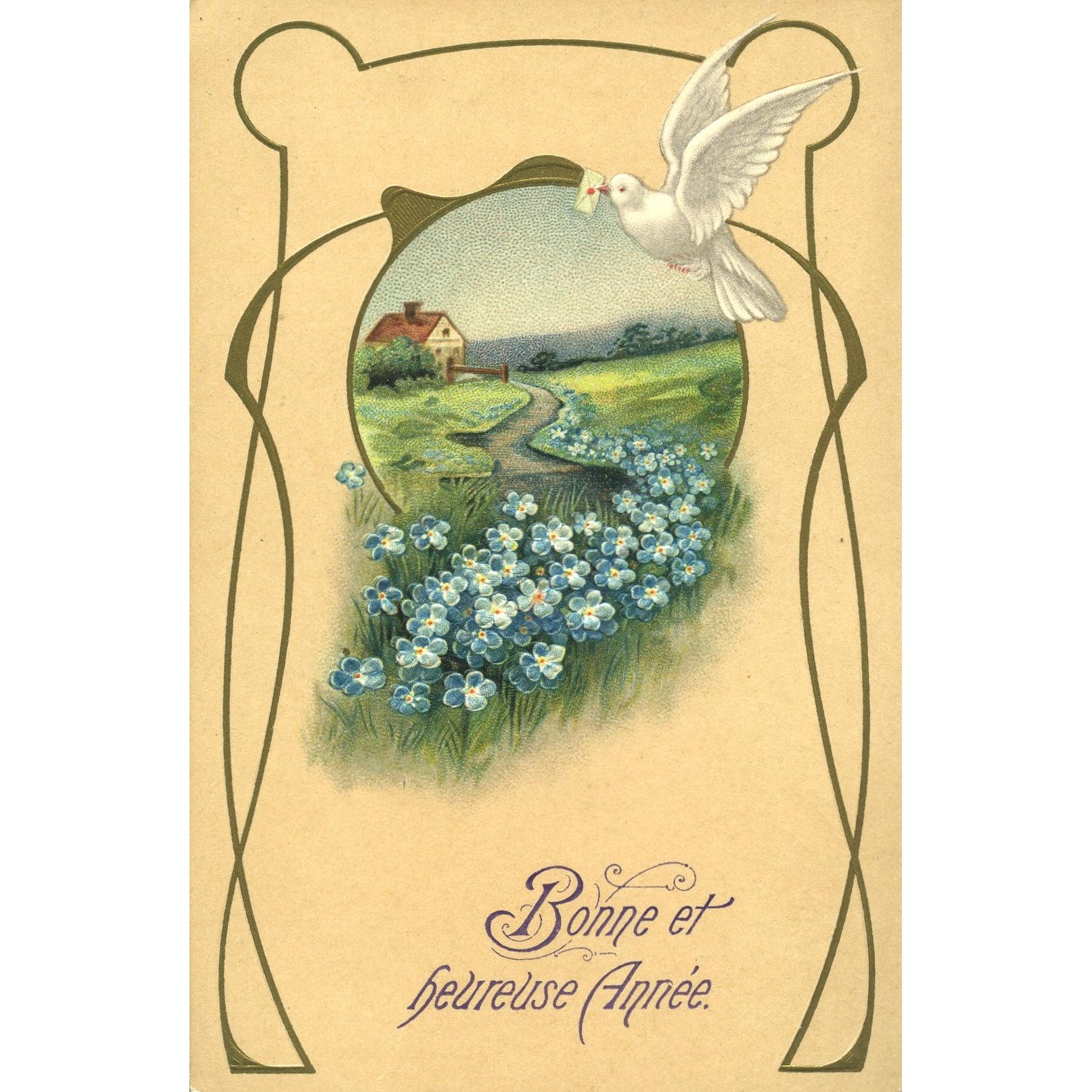 French New Year Postcard 'Bonne et heureuse Annee'