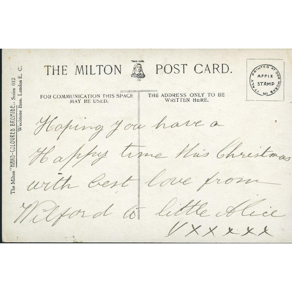 Milton 'Hand-Coloured Bromide' Postcard 'A Happy Christmas'