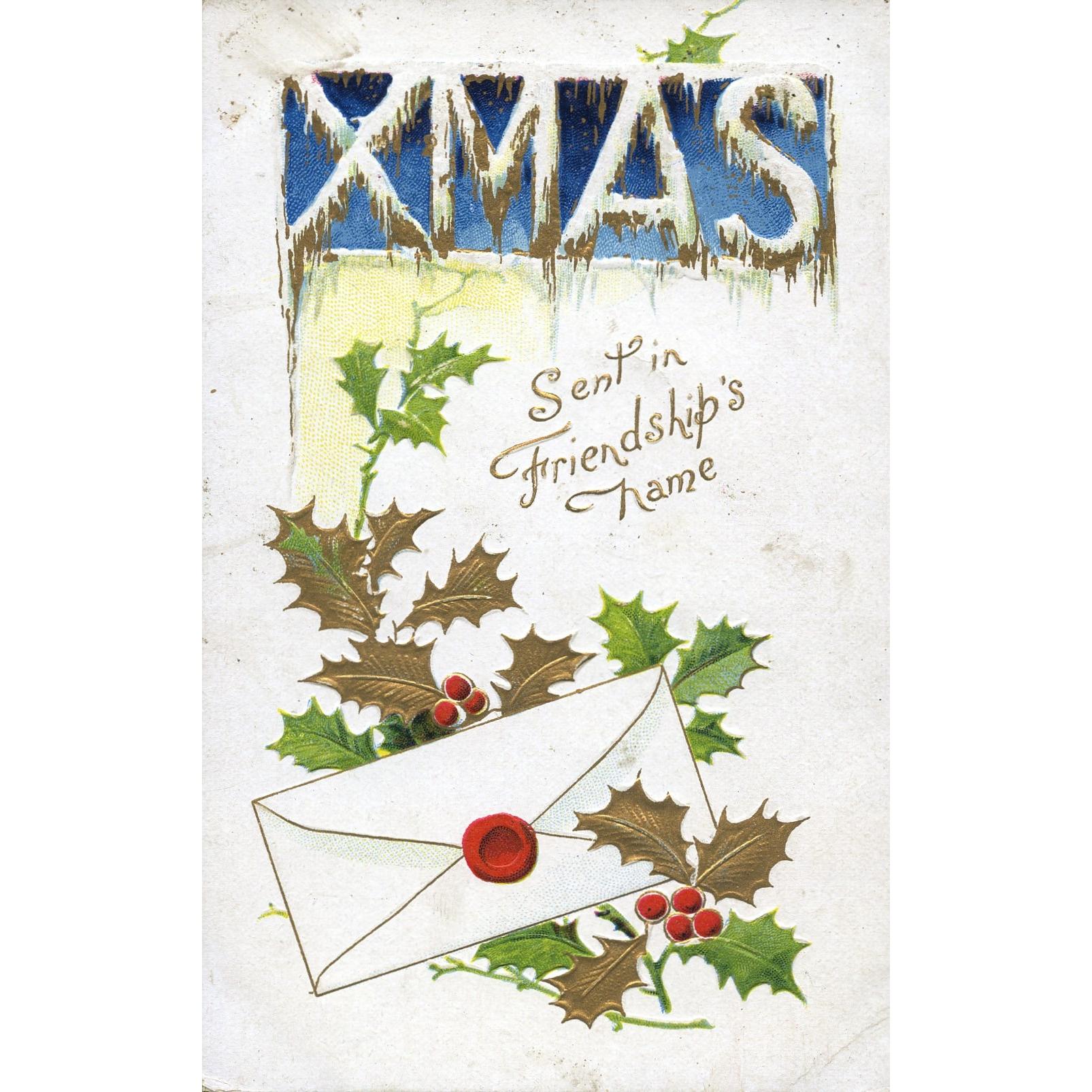 'BB' Christmas Postcard 'Xmas. Sent in Friendship's Name'