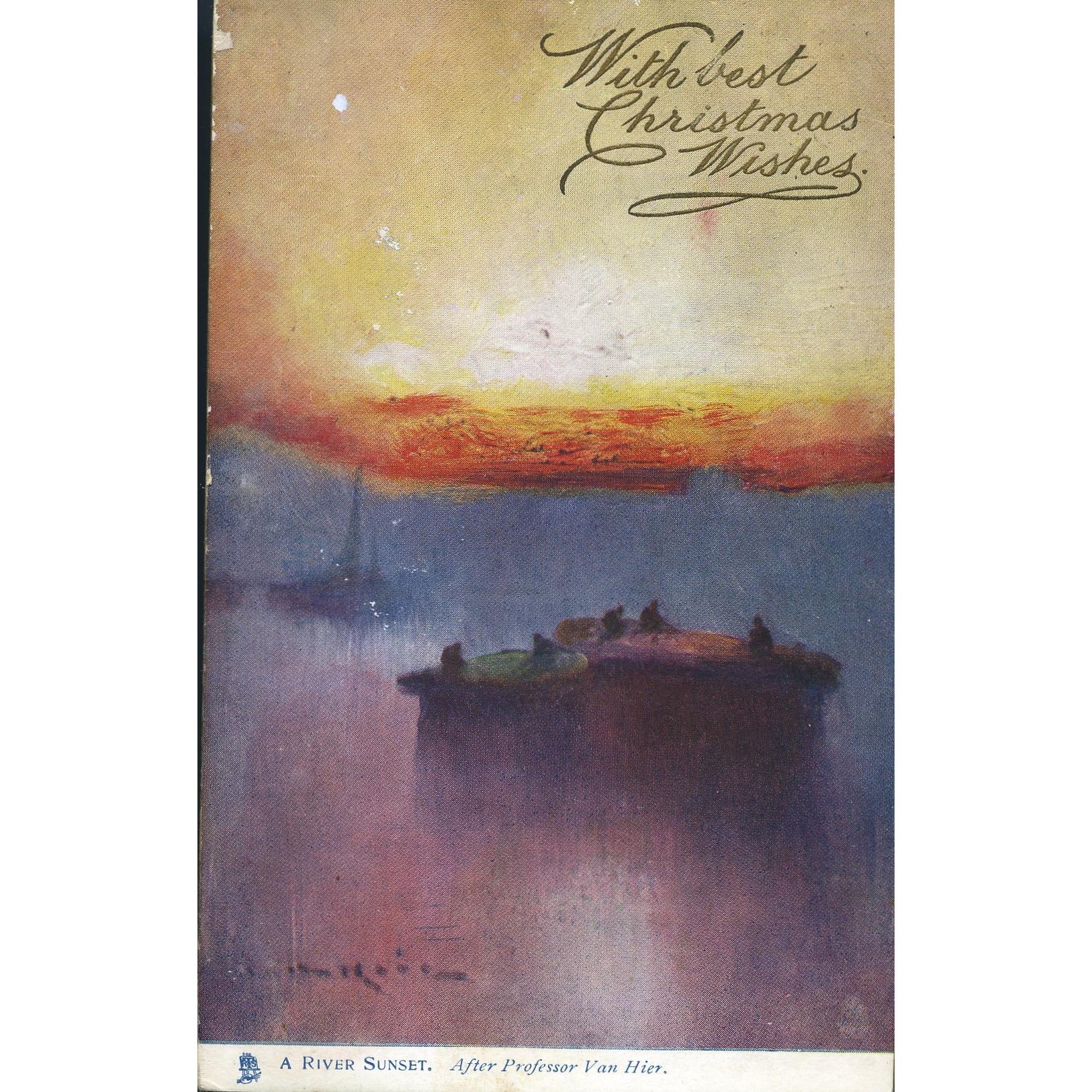 Tuck's 'Oilette' Postcard 'A River Sunset, With best Christmas Wishes'