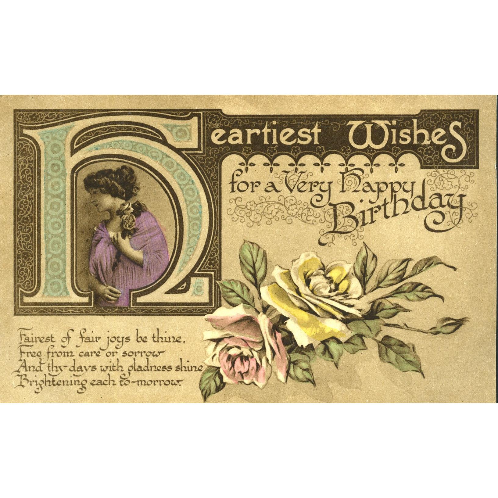 Milton 'Hand-Colored Bromette' Postcard 'Heartiest Wishes for a very happy Birthday'